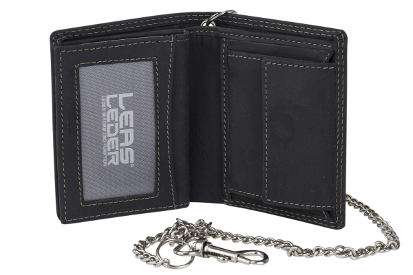 Mini Biker Geldbörse extra dünn mit Kette im Hochformat LEAS MCL in Echt-Leder, schwarz